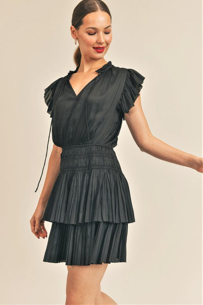 Black Short Sleeve Ruffle Dress – THE ...
